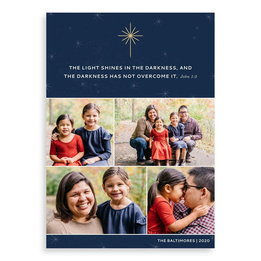 The light shines in the darkness, and the darkness has not overcome it. Christmas cards from Muscadine Press